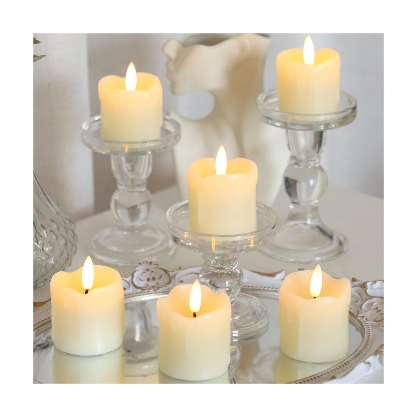 Lezonic Flameless Votive Candles Battery Operated with Remote and Timer, Pack of 6 (D:2" X H:2") LED Ivory White Long