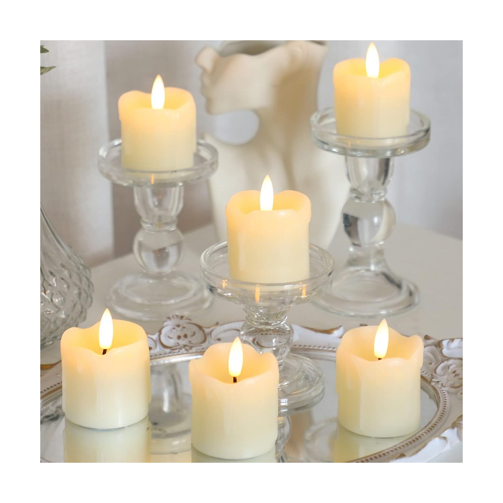 Lezonic Flameless Votive Candles Battery Operated with Remote and Timer, Pack of 6 (D:2" X H:2") LED Ivory White Long