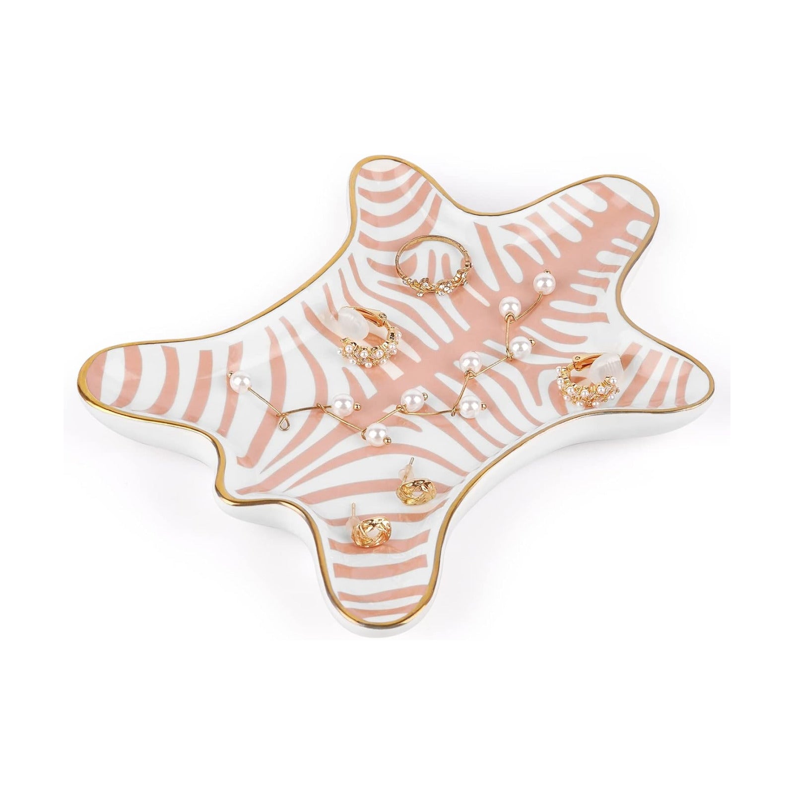 Hand Painted Tiger Skin Ceramic Jewelry Dish Small Jewelry Rack Tray Rings Bracelets Earrings / Pink
