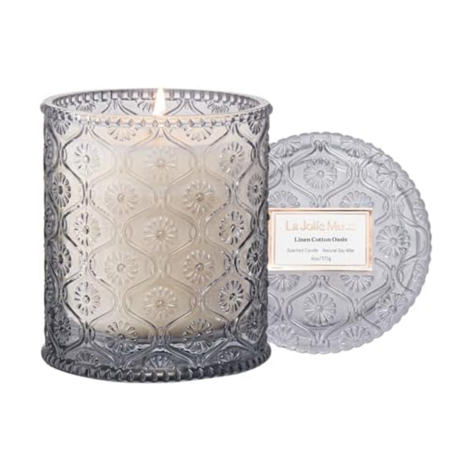 LA JOLIE MUSE Linen Cotton Clean Scented Candles for Home, Soy Wax, 40 Hrs
