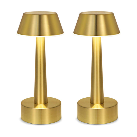 UMEXUS 2 Pack 8.8'' Cordless Rechargeable Table Lamp, LED Battery Operated | Touch 3 Color Dimming, Small Portable Gold