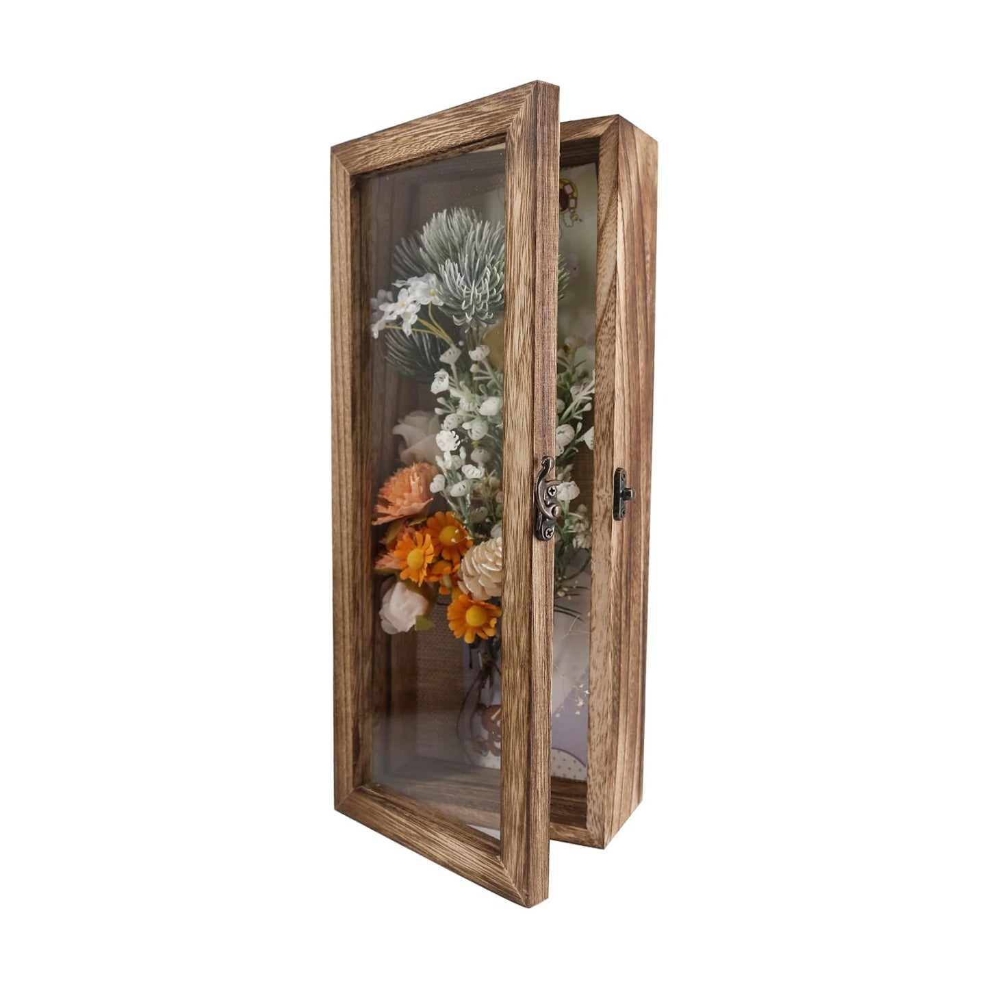 GraduationMall 5x12.5 Shadow Box Frame Solid Wood Glass Door Display Case with Linen Back and 6 Stick Pins,1.5 inches