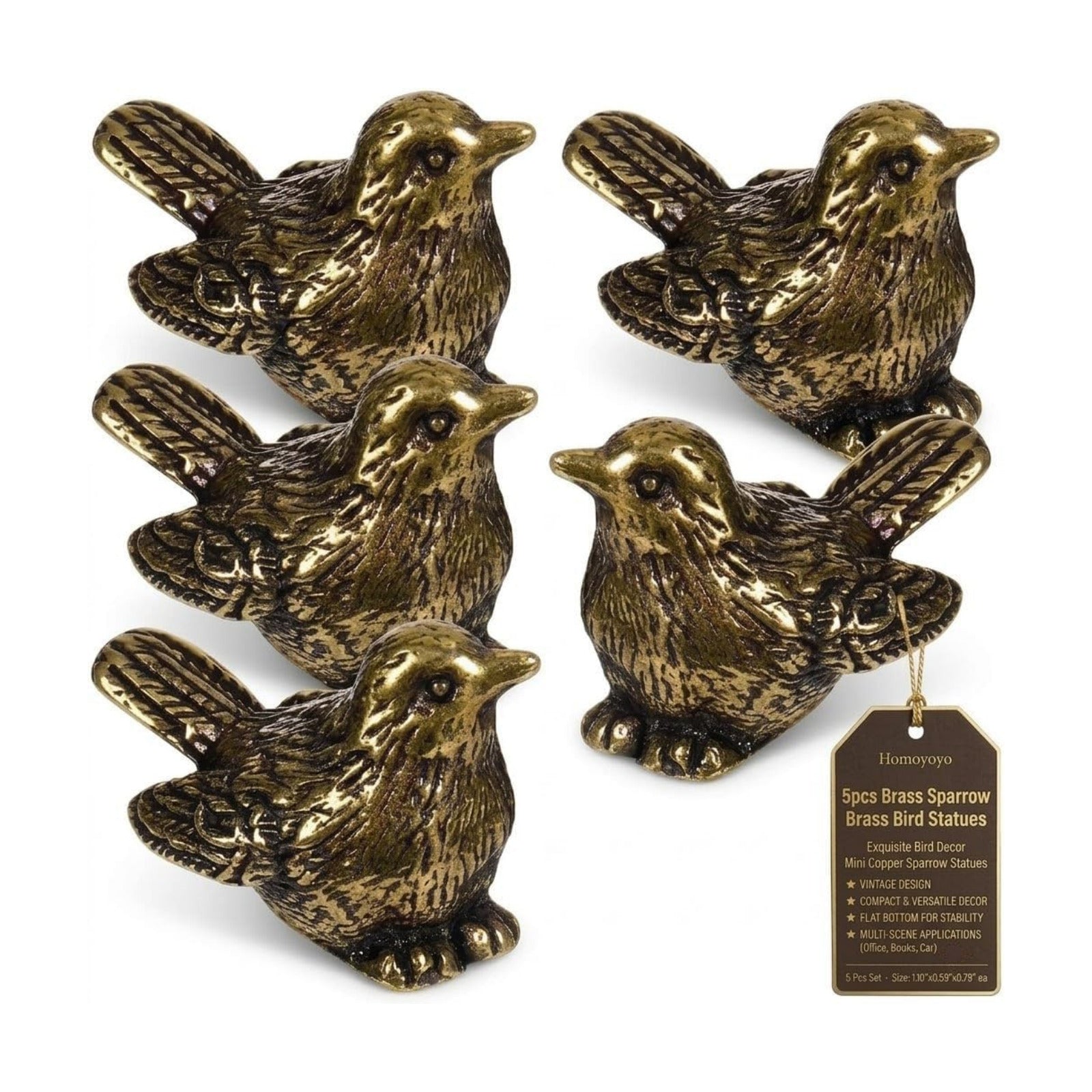 Brass Sparrow Brass Bird Statues / Set of 5