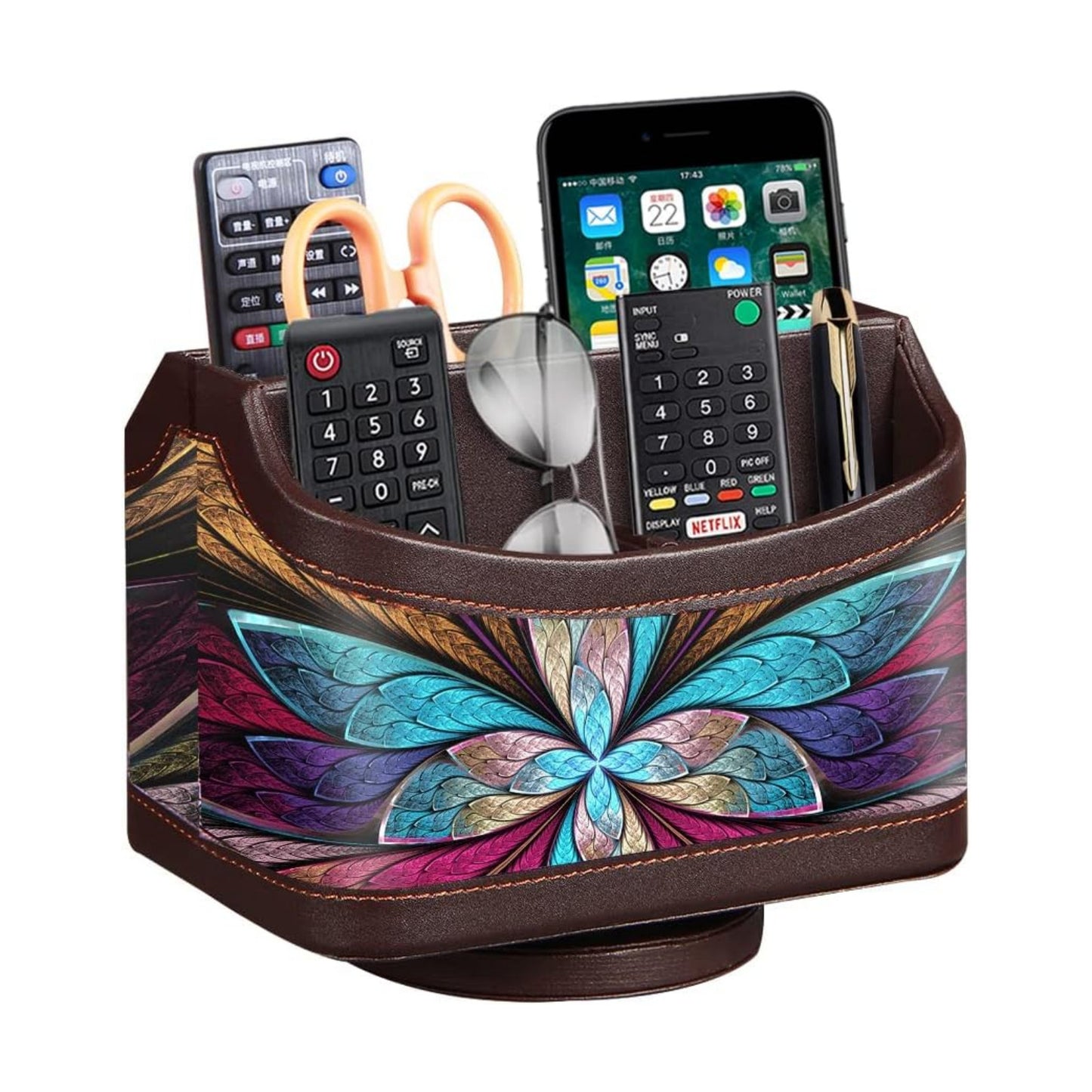 PU Leather TV Remote Holder Caddy / 7-color Flower