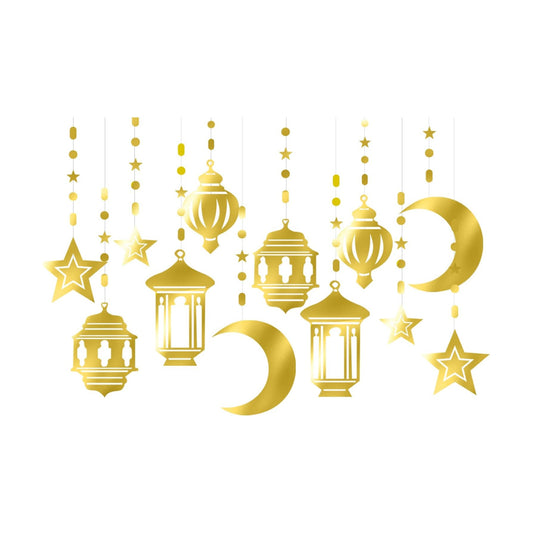 Gold Ramadan Star-Moon Party-Decorations Garland / Gold Star Moon / Set of 12