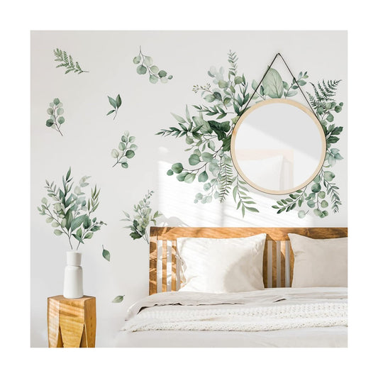 Botanical Leaves Wall Stickers Eucalyptus Leaf Plants Wall Art Decals Bedroom Living / B / Green