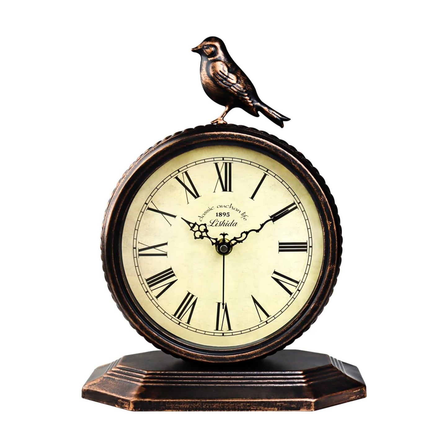 Desk Clock for Bedroom Kitchen Vintage Table Clock Mantel Desktop Farmhouse Tabletop Metal Clock for Office Living Room