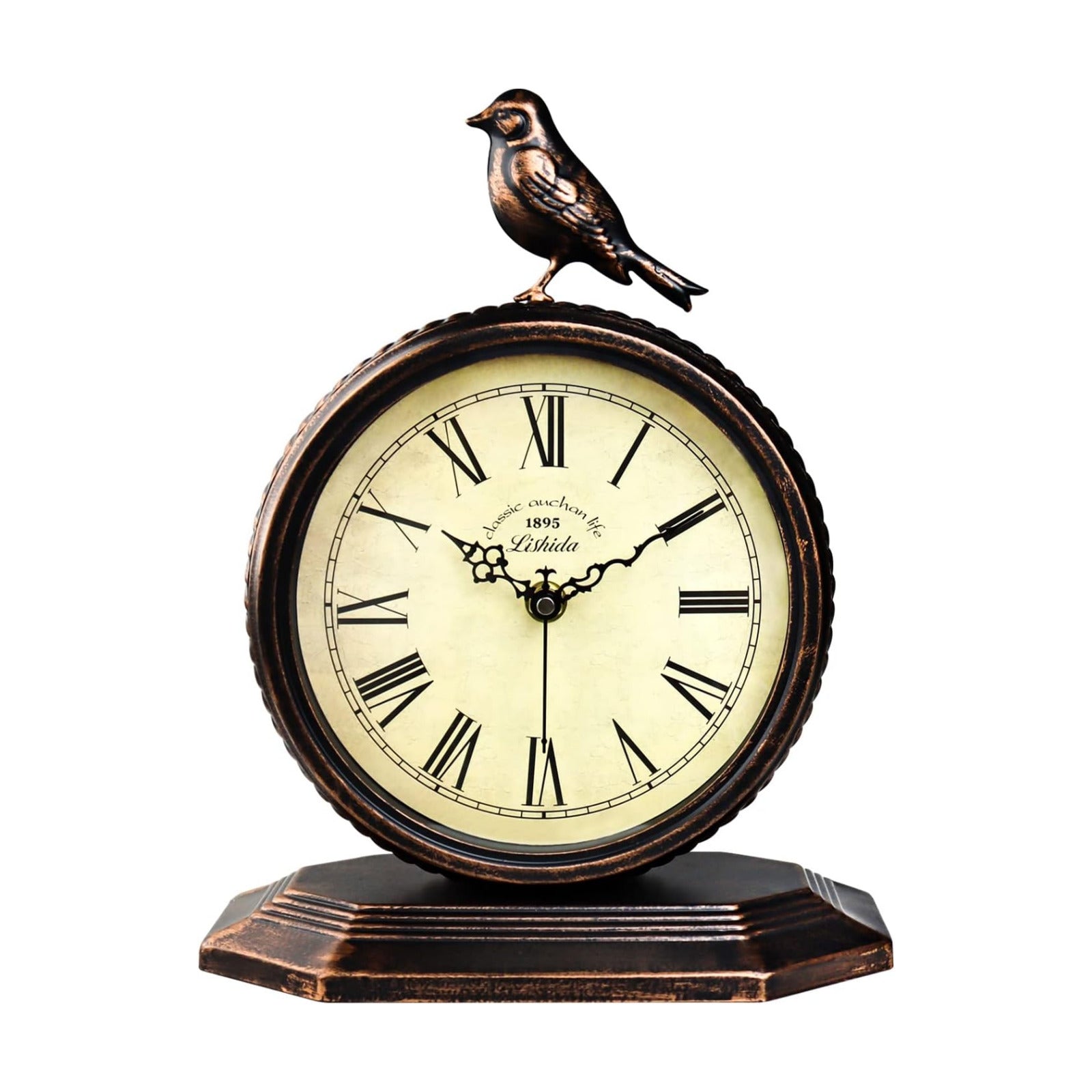 Desk Clock for Bedroom Kitchen Vintage Table Clock Mantel Desktop Farmhouse Tabletop Metal Clock for Office Living Room