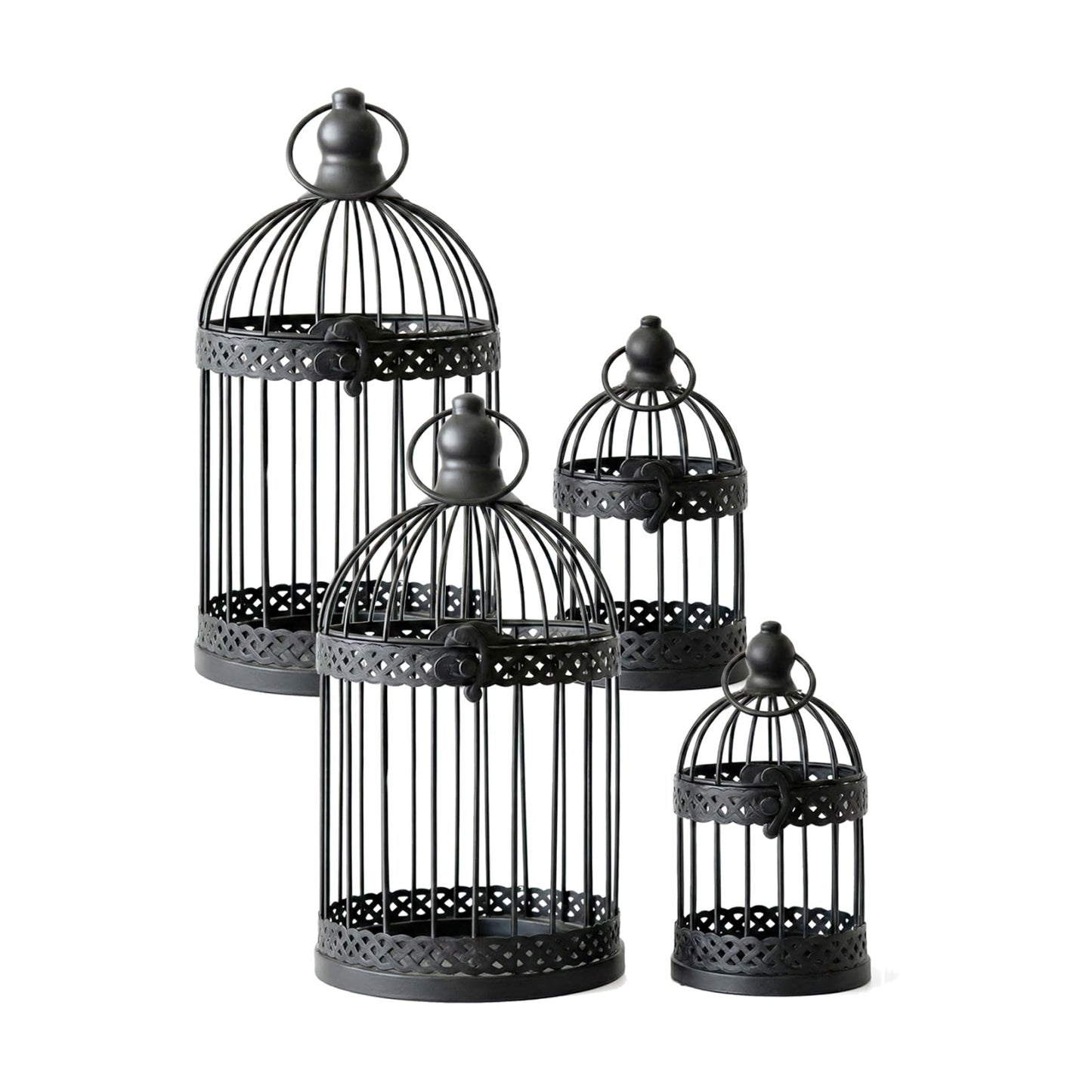 Vela Lanterns Bird Cage Decor Candle Holder Lantern Decorative Table Centerpiece Halloween Decorations, Black, Set of 4