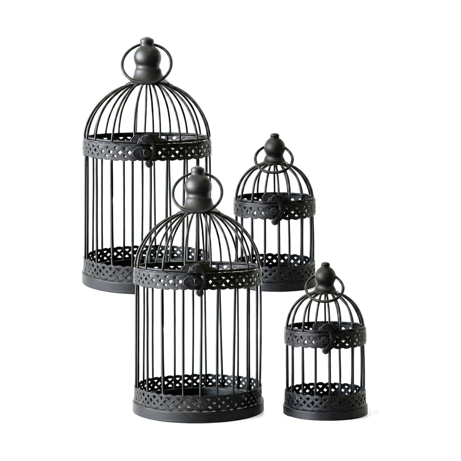 Vela Lanterns Bird Cage Decor Candle Holder Lantern Decorative Table Centerpiece Halloween Decorations, Black, Set of 4