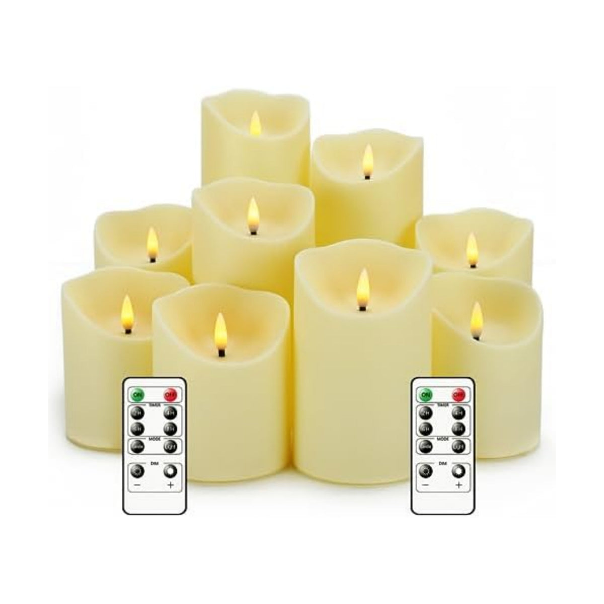Nimiko Flameless Candles with Remote, Battery Operated Flickering Flameless Candles, LED Candles with Timer 2/4/6/8H, with Realistic LED Candles Set of 9 (D3 x H 3" 4" 5" 6" 7") (Ivory)