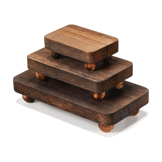Wooden Risers for Display Pedestal Stand Wooden for Decor Farmhouse / Brown / 8 x 4.3 / Set of 3