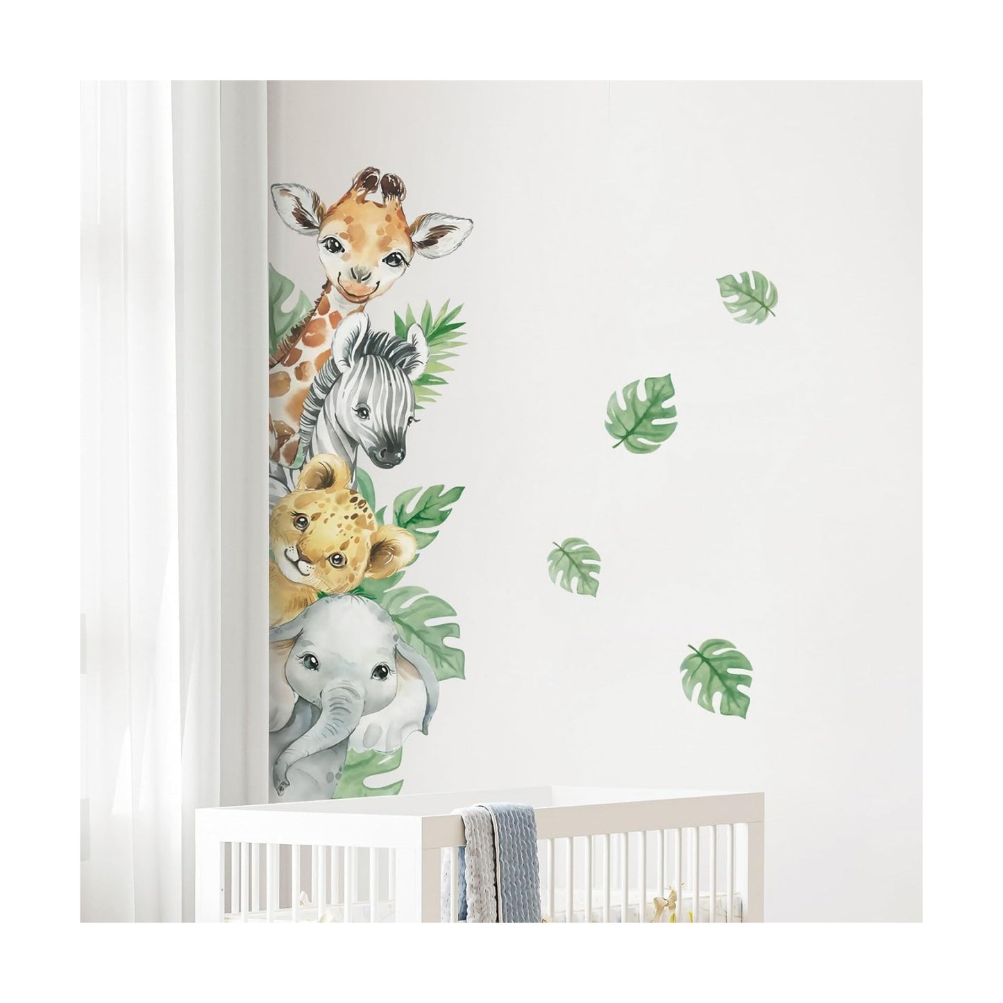 in Watercolor Jungle Animal Wall Stickers Forest Safari / Vertical-4 Animals Left / Green / 45 x 23