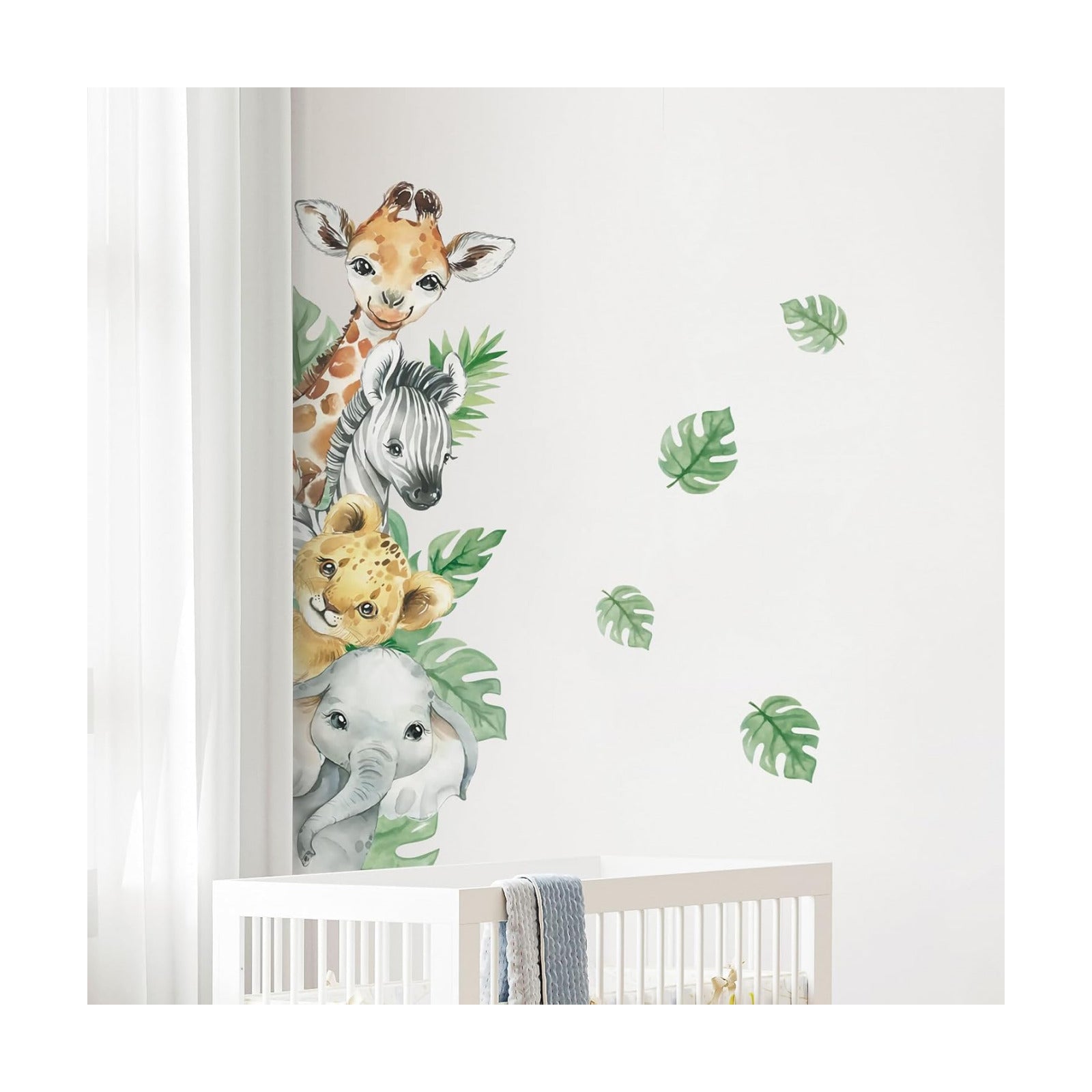 in Watercolor Jungle Animal Wall Stickers Forest Safari / Vertical-4 Animals Left / Green / 45 x 23