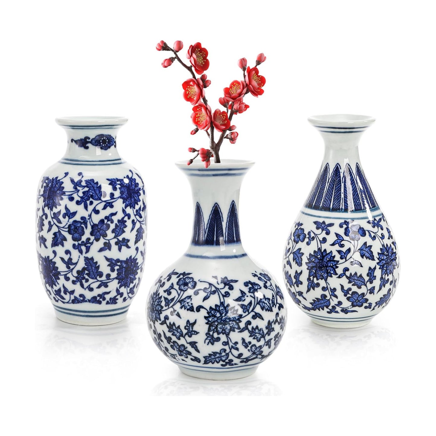 Tall Mini Vintage Vase Chinoiserie Vases / Blue / 5 Inch / Set of 3