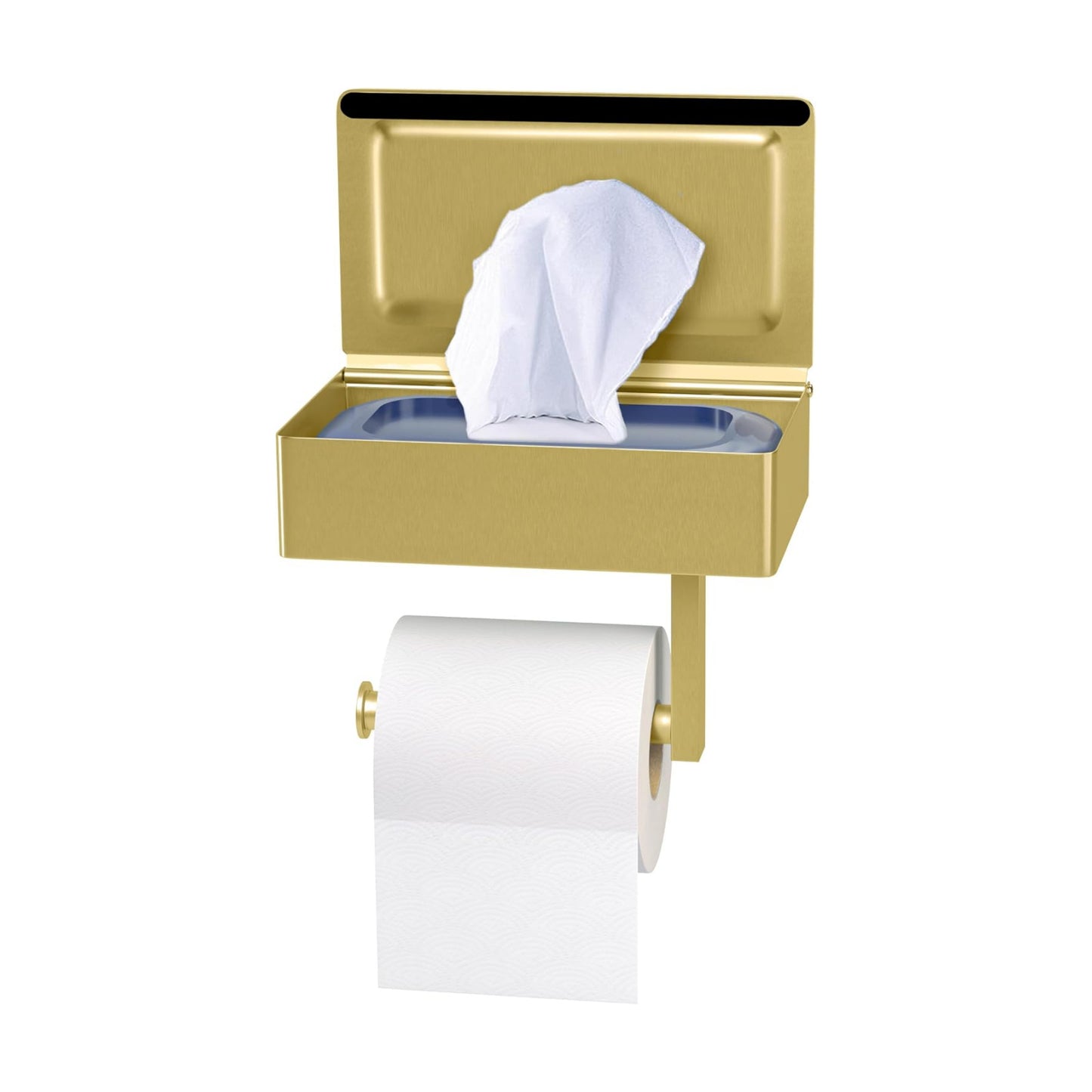 Brushed Gold Toilet Paper Holder Wall Mounted with Shelf & Wipes Storage – Stainless Steel SUS304 Modern Toilet Tissue