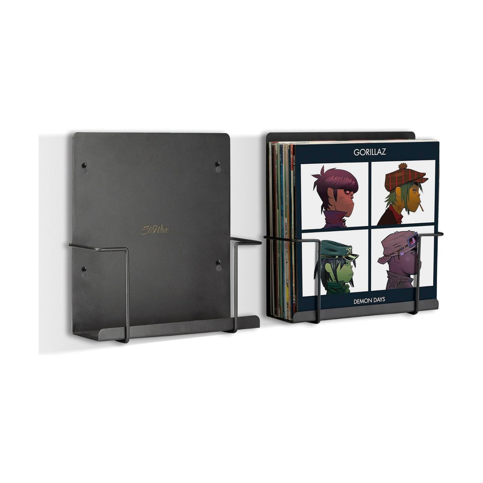 Vinyl Record Storage Wall Mount Display Shelf - Matte Black 2-Pack | Premium one-piece solid-steel record holder