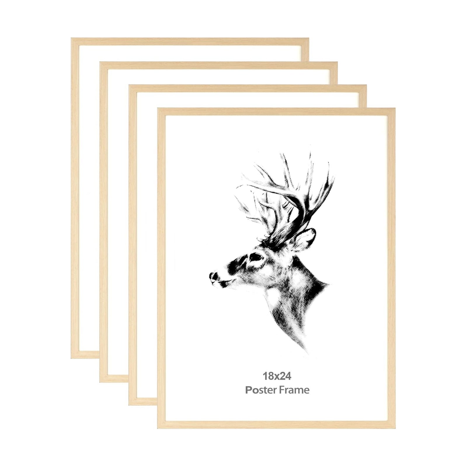Yaetm 18x24 Poster Frame Set of 4, Natural Solid Oak Wood Frame 18x24 for Photos, Posters & Art Prints, Wall Gallery