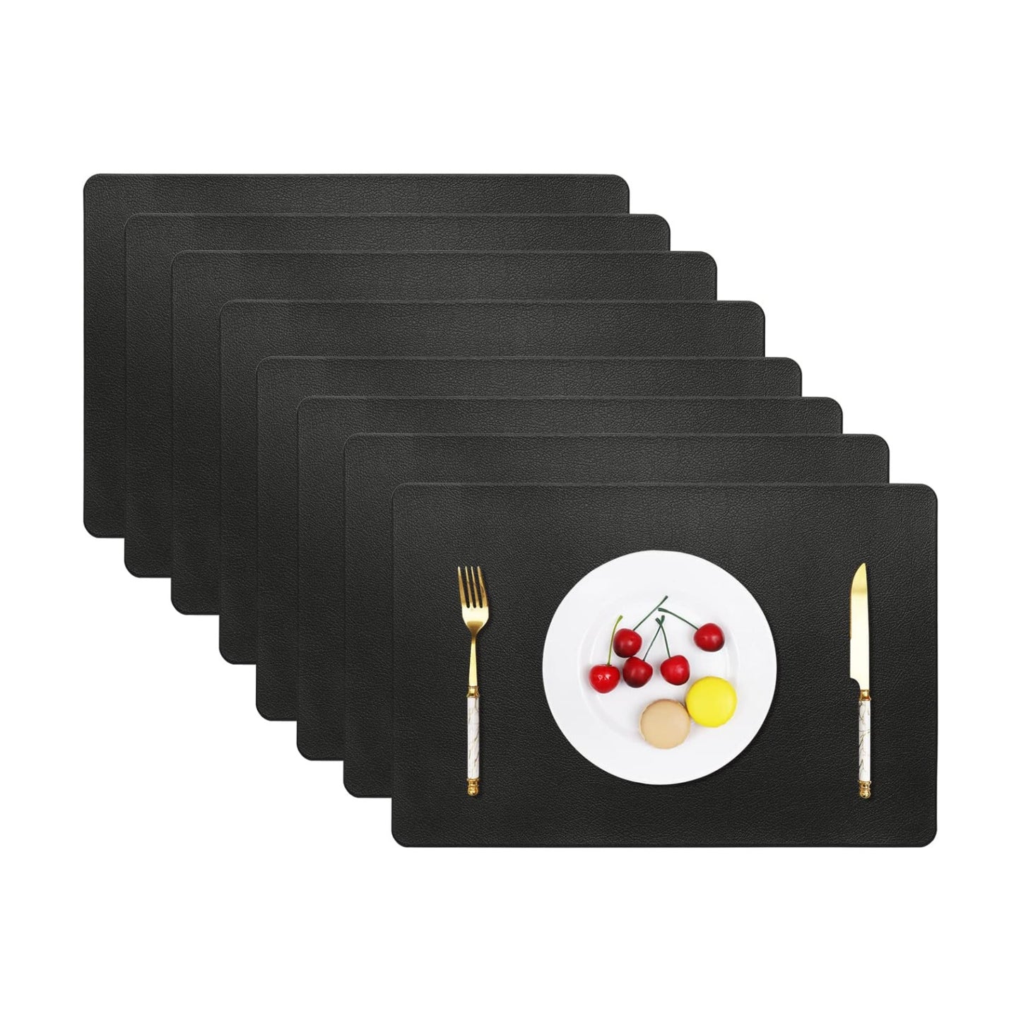 Vinjiasin Placemats Set of 8 Black Leather Place Mats for Indoor Outdoor Kitchen Dining Table Mats Waterproof Wipeable