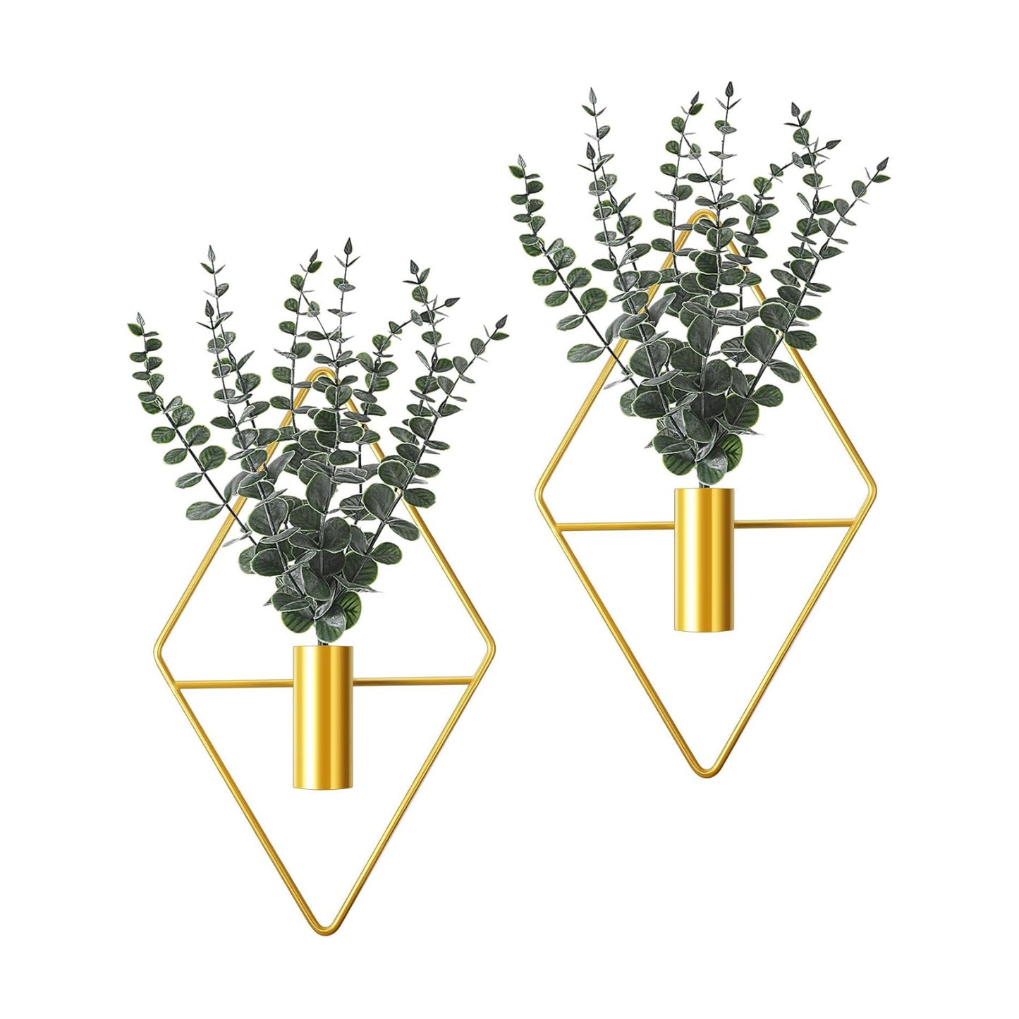 Jexine 4 Pcs Hanging Artificial Planters Wall Decor, Gold, Eucalyptus