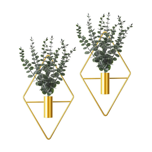 Jexine 4 Pcs Hanging Artificial Planters Wall Decor, Gold, Eucalyptus