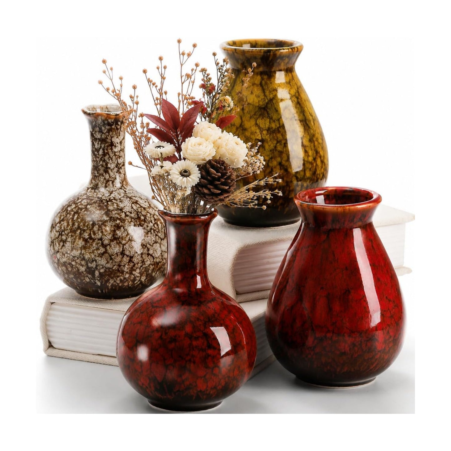 Ceramic Flower Vases Farmhouse Decor / Red / Set of 4