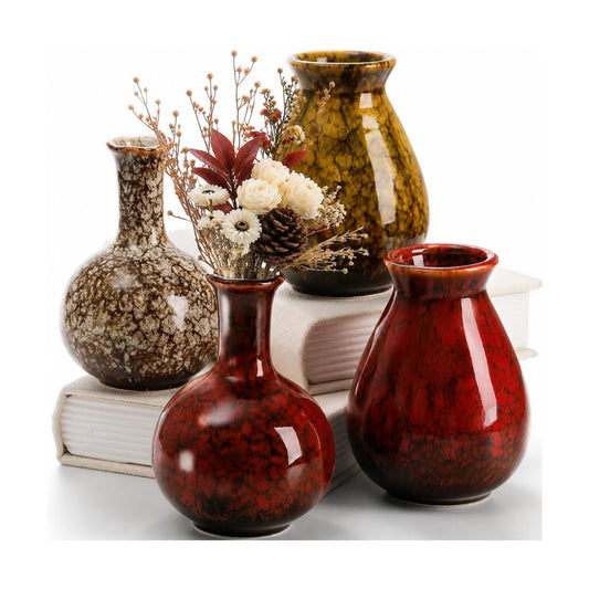 Ceramic Flower Vases Farmhouse Decor / Red / Set of 4