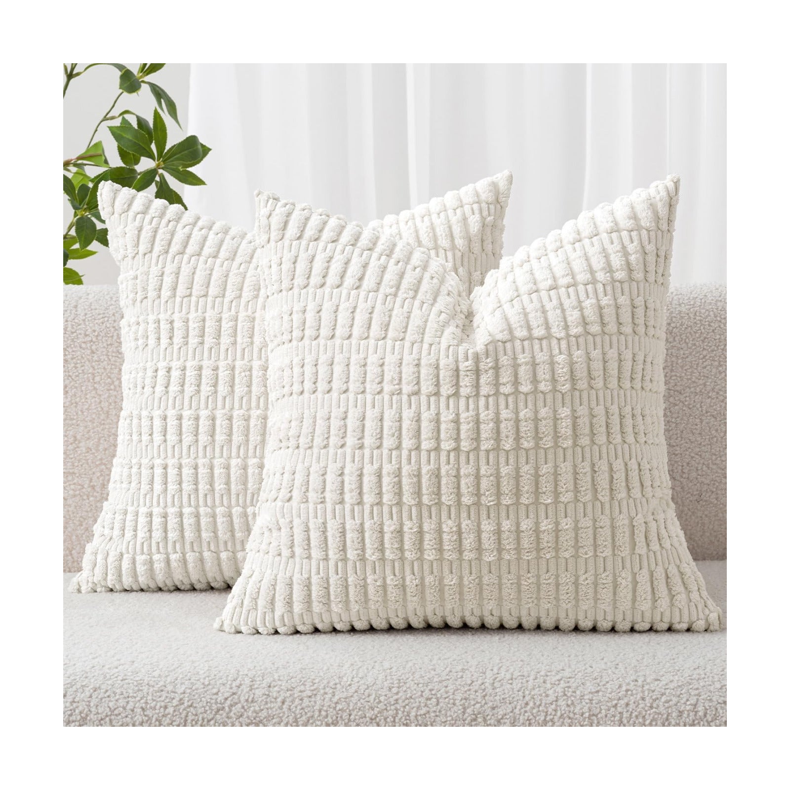MIULEE Corduroy Decorative Throw Pillow Covers 20x20 Pure White Pack of 2