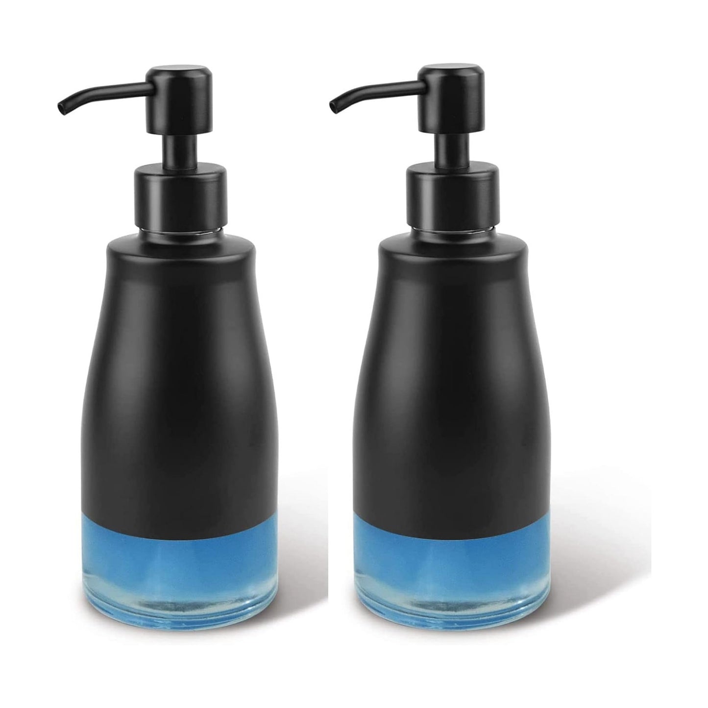 AUMIO 2-Pack Matte Black Hand Soap Dispensers with Stickers & Glass Liner | Stainless Steel Case | Visible Liquid Level