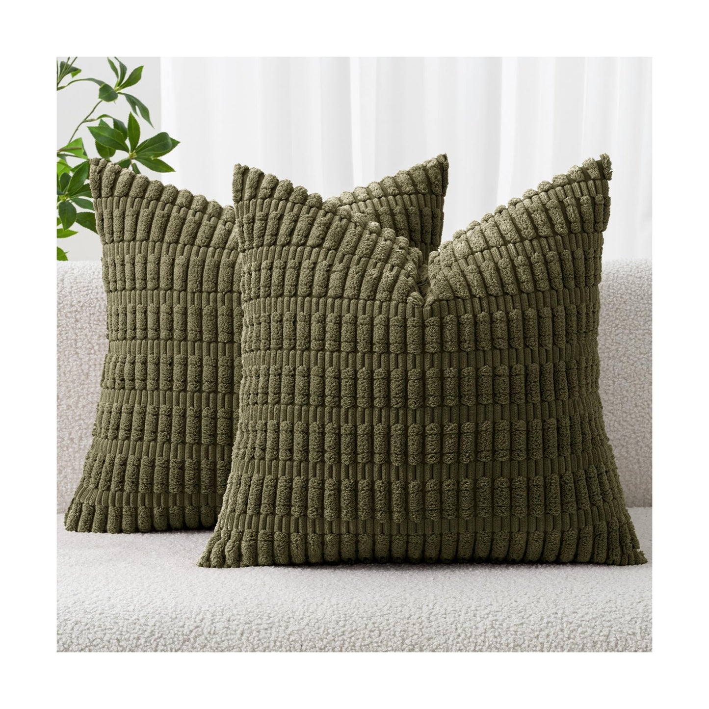 MIULEE Corduroy Decorative Throw Pillow Covers 20x20 Olive Green Pack of 2