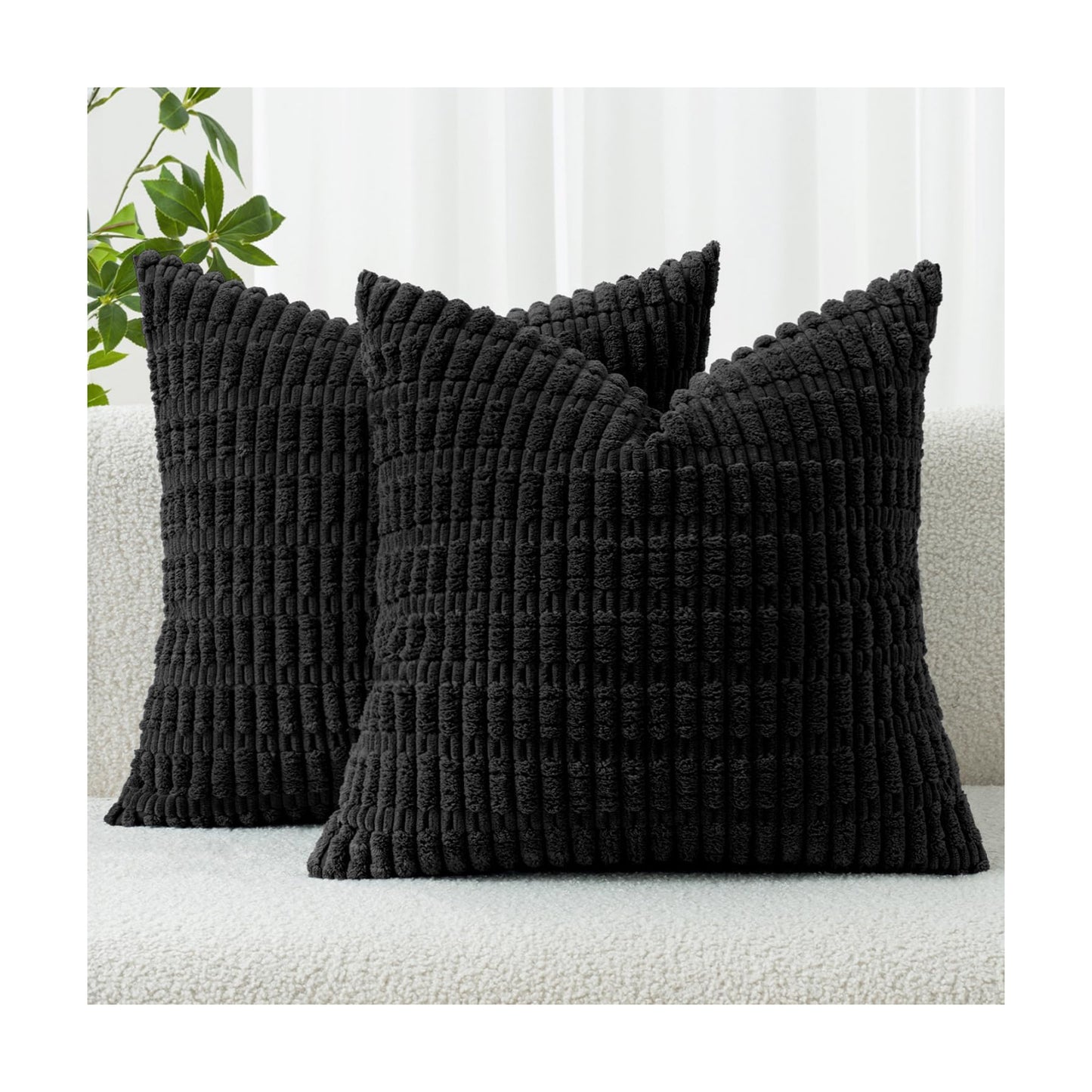 MIULEE Corduroy Decorative Throw Pillow Covers 20x20 Black Pack of 2