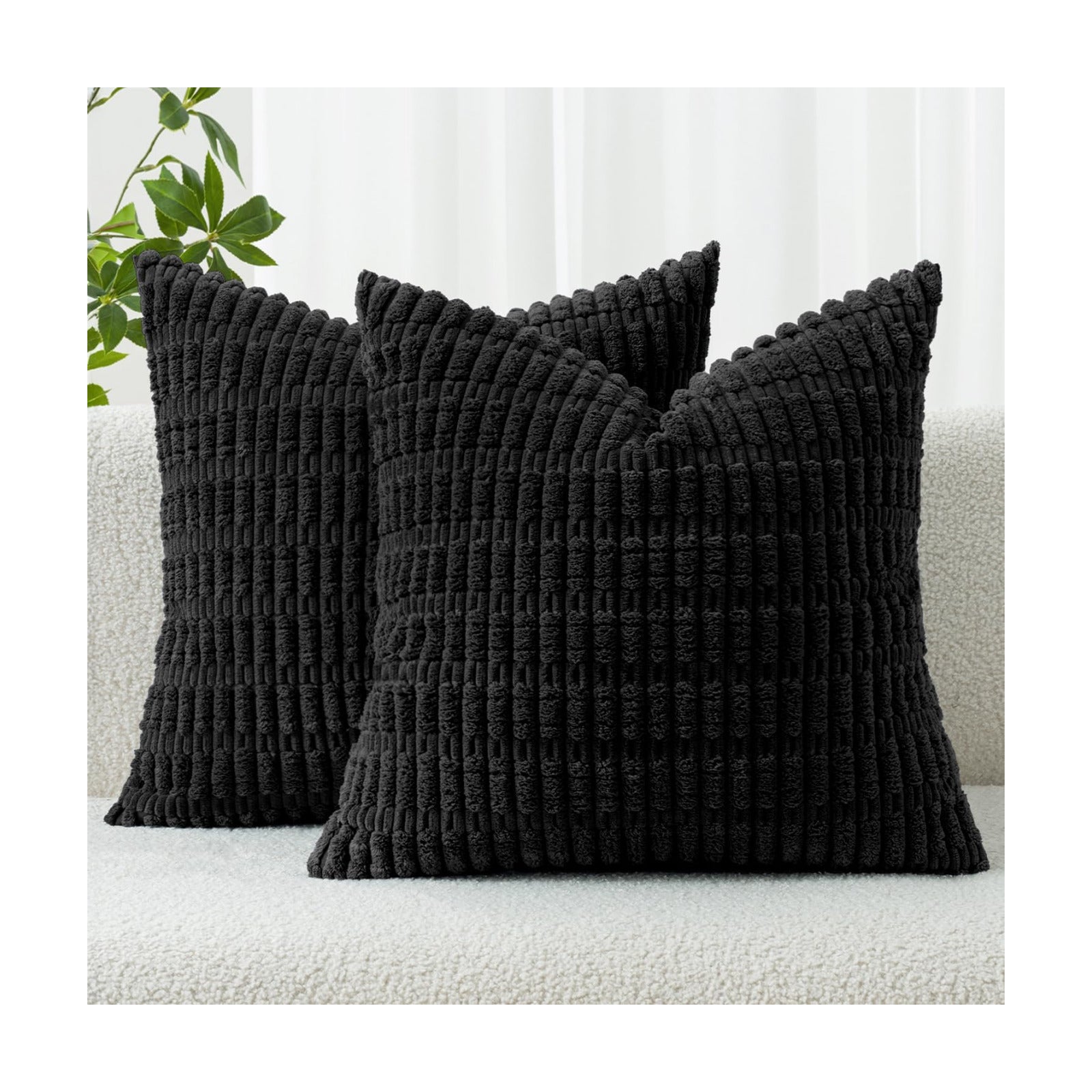 MIULEE Corduroy Decorative Throw Pillow Covers 20x20 Black Pack of 2