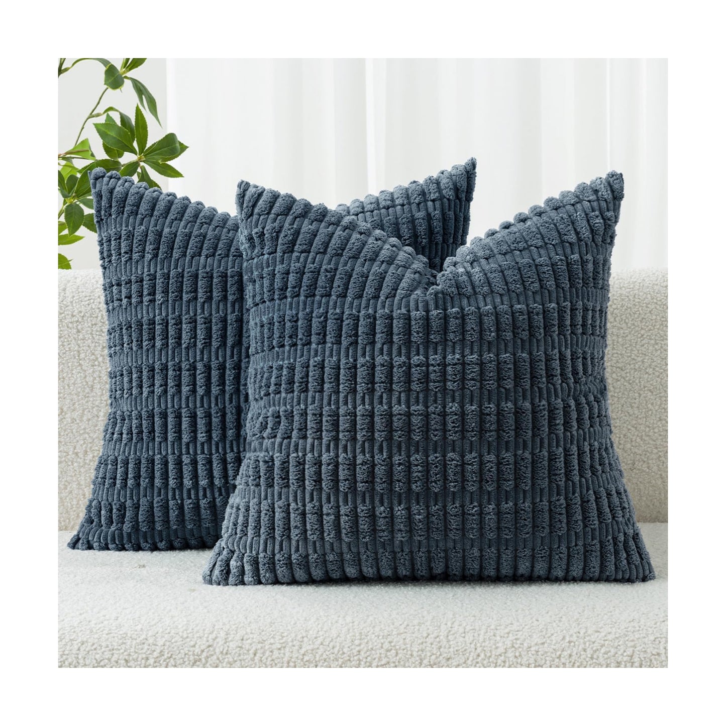 MIULEE Corduroy Decorative Throw Pillow Covers 16x16 Blue Pack of 2