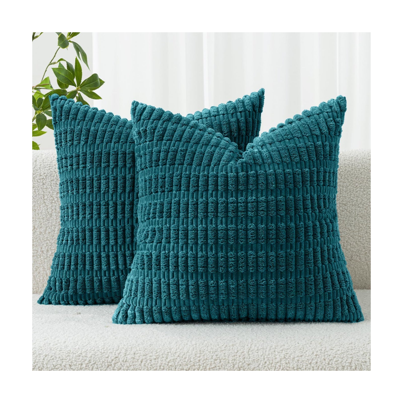 MIULEE Euro Sham Corduroy Decorative Throw Pillow Covers 24x24 Teal