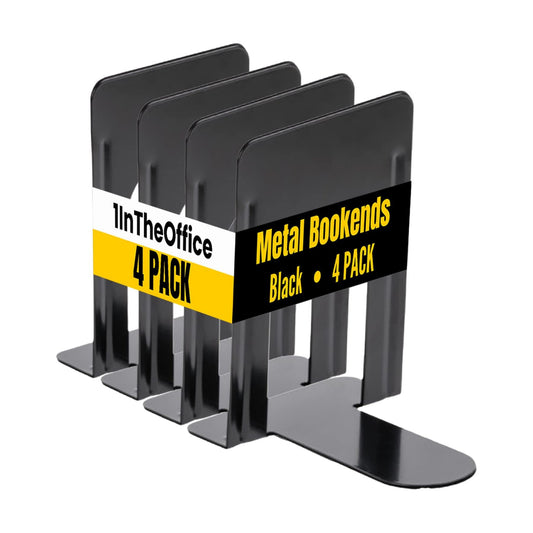 Metal Bookends / 8 1/ 7/ " Heavy Duty / Black / 4 x 5 / Set of 4