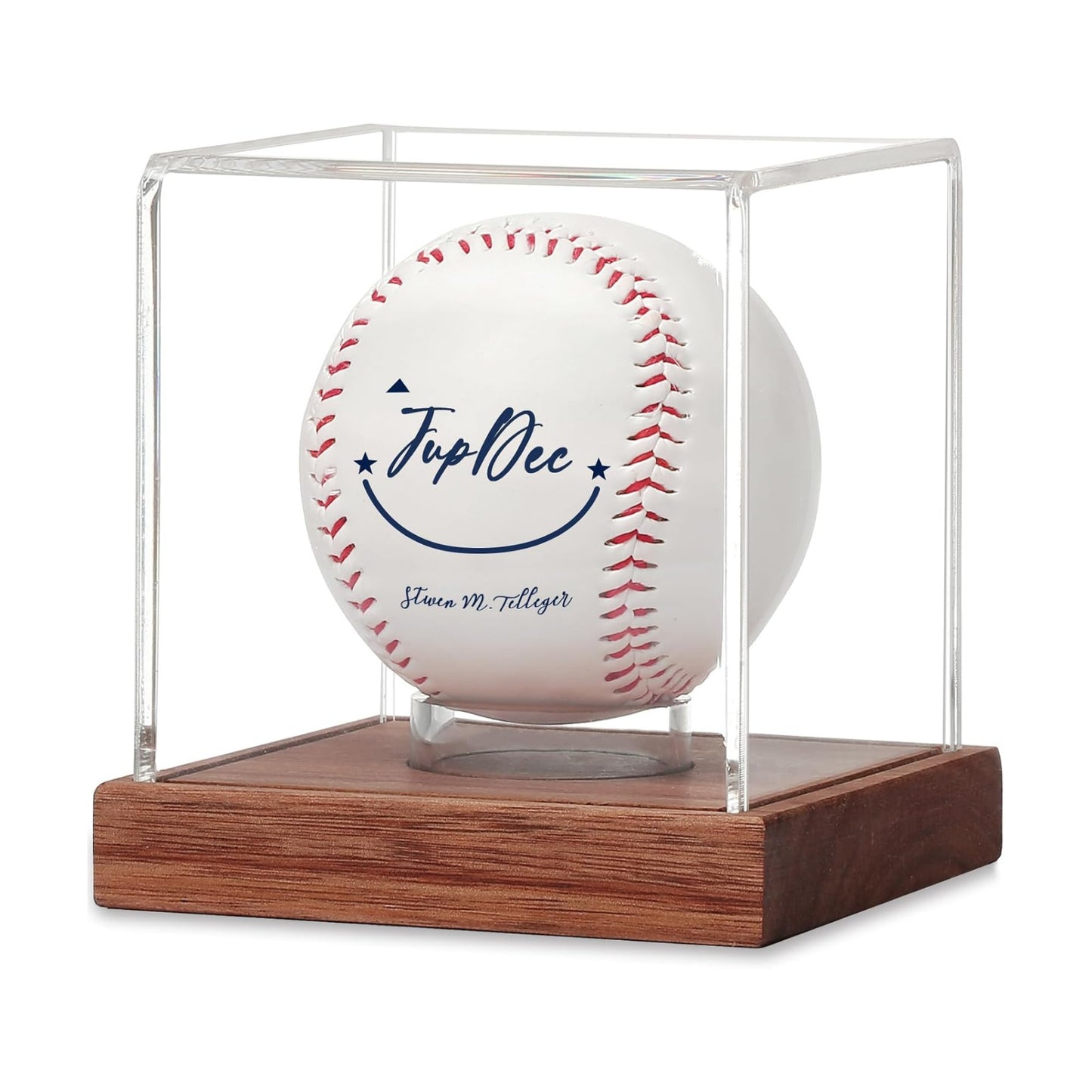 Baseball Display Case, Clear Cube Baseball Holder with Wooden Base, Autograph Baseball Stand Box for Single Ball