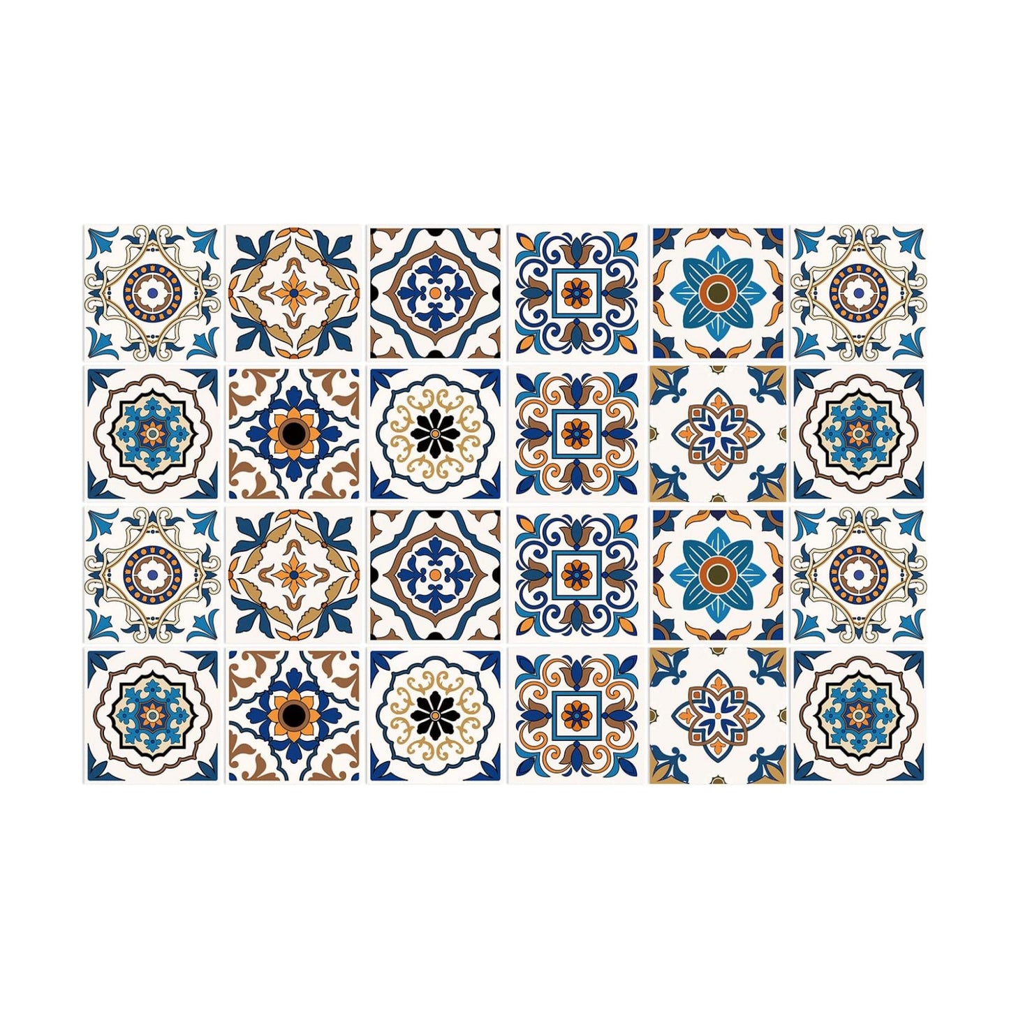 Adhesive Vinyl Backsplash Tile Decals / 4 x 4 / Multi Color / Set of 24