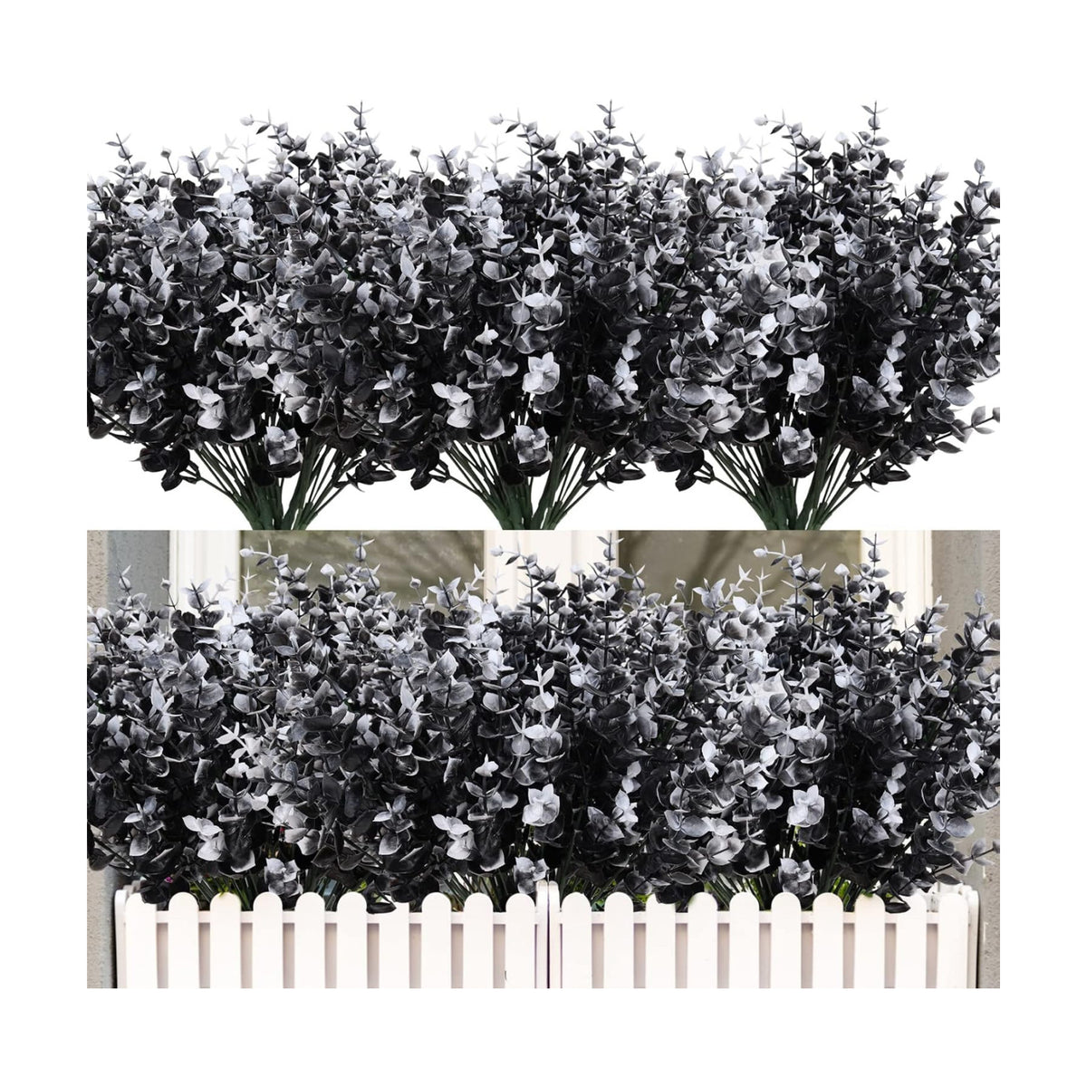 RECUTMS Black Artificial Greenery,12Pc Fake Fall Outdoor UV Resistant Plant