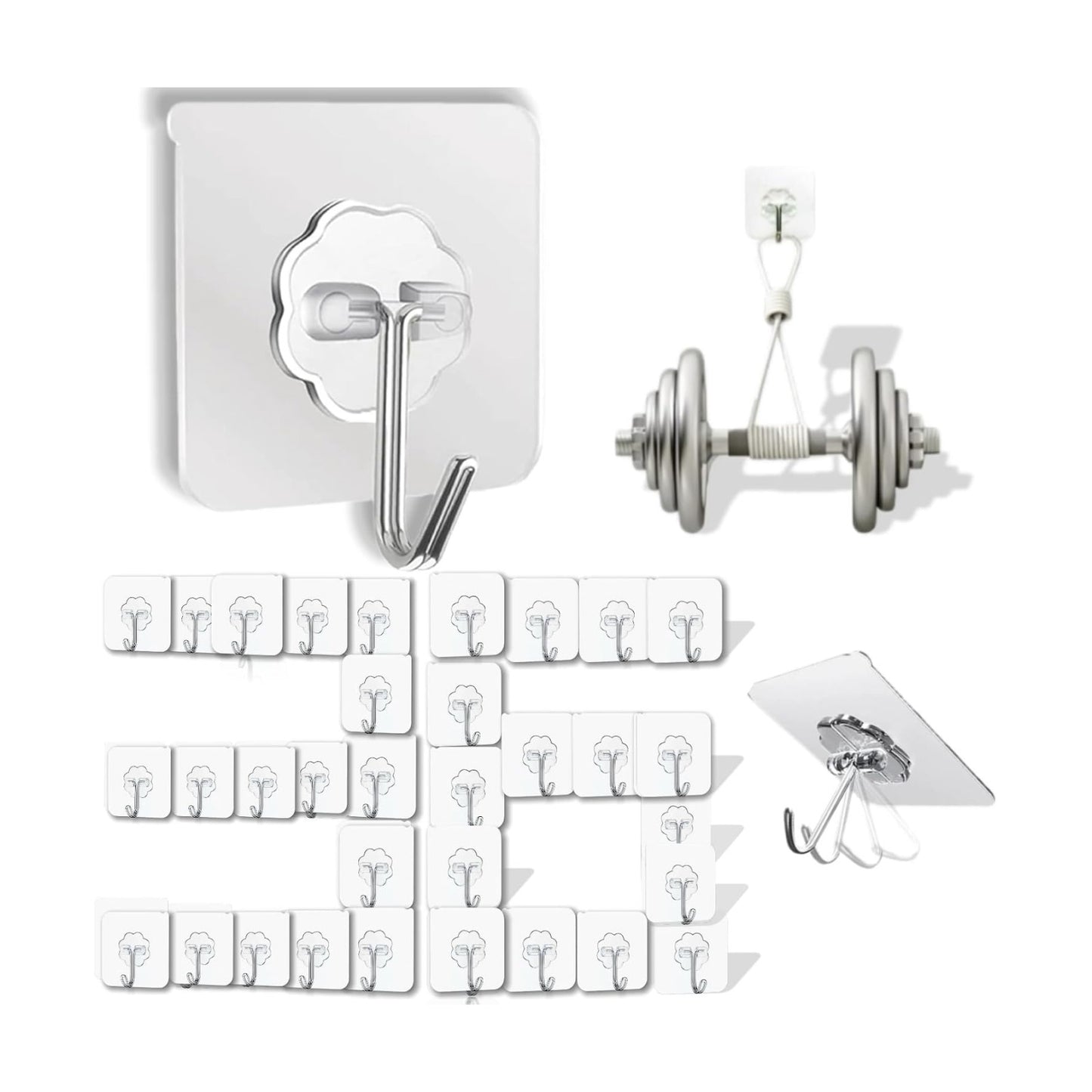 DDMY Clear Adhesive Hooks Heavy Duty Walls Hook 36 Pack for Hanging