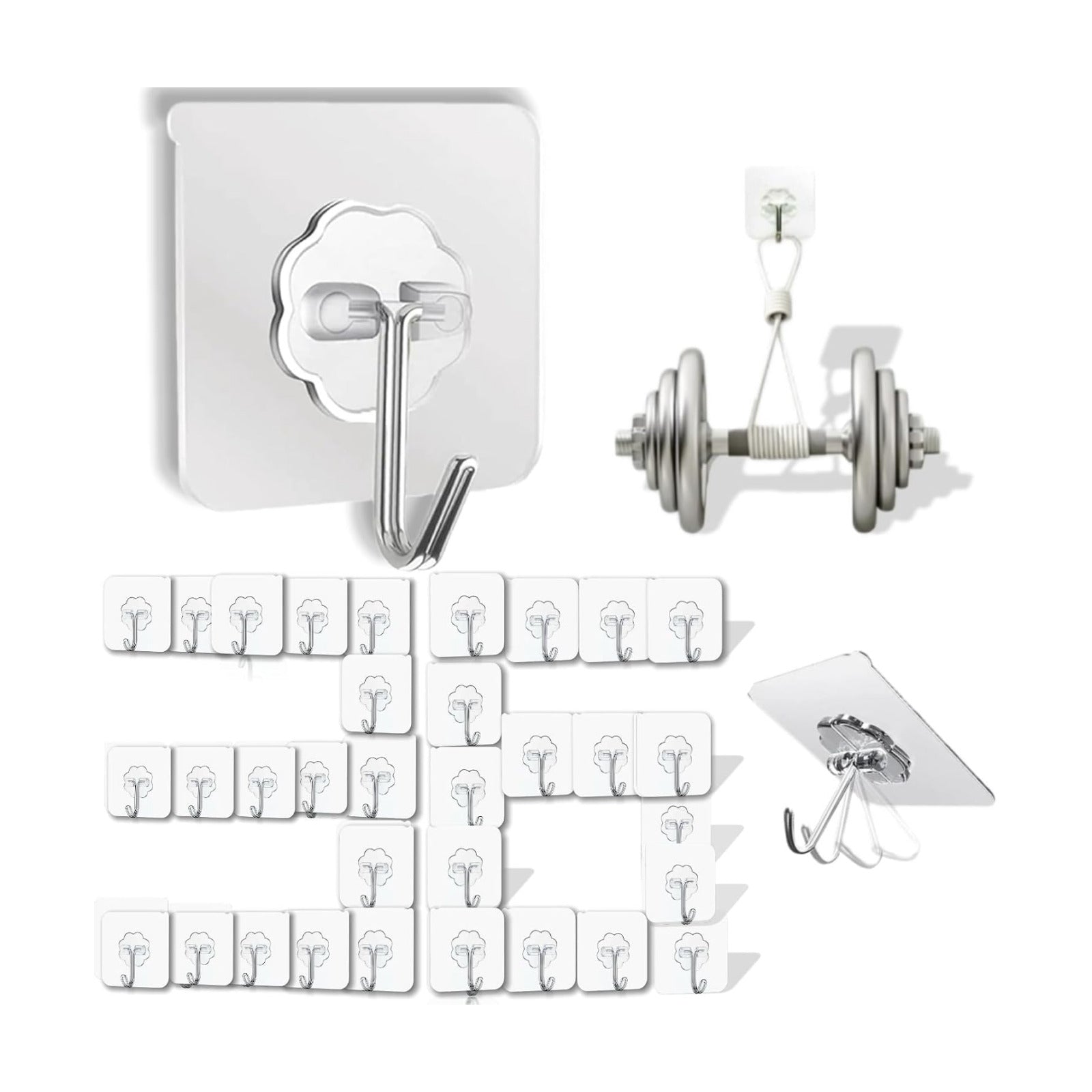 DDMY Clear Adhesive Hooks Heavy Duty Walls Hook 36 Pack for Hanging