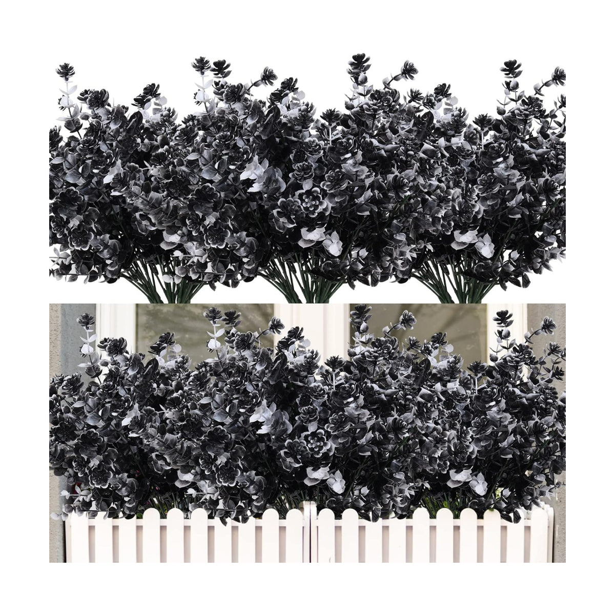 RECUTMS Black Artificial Flowers,12Pc Fake Fall Outdoor UV Resistant Plants