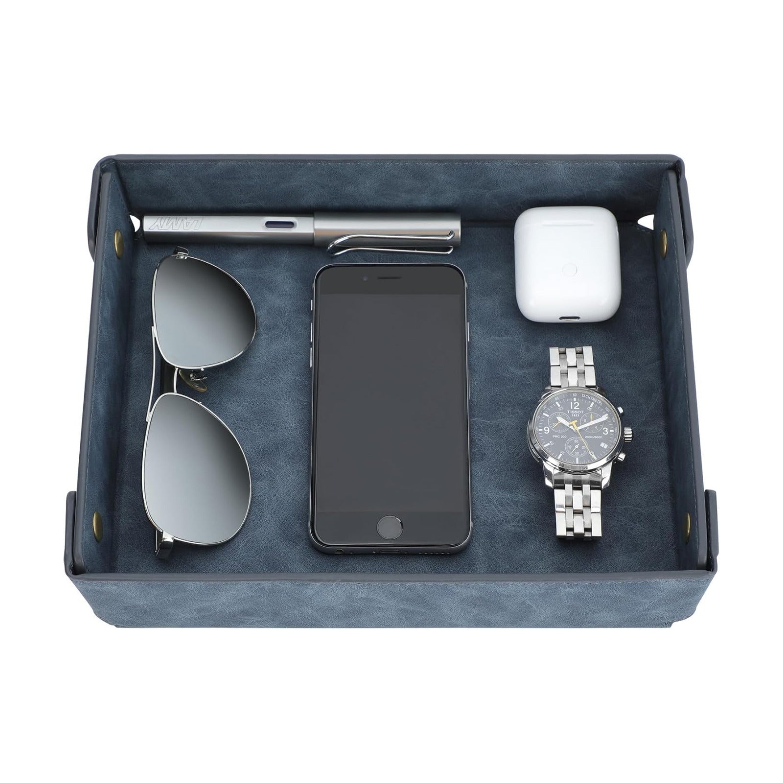 Faux Leather Valet Tray Organizer for Men / Gray-blue / Rectangle