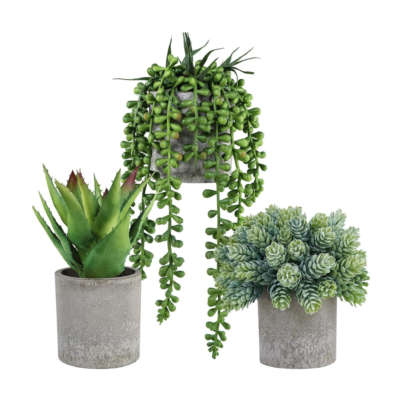 Mini Potted Succulents Artificial String of Pearls Aloe Hops Succulent Plants / Gray / Set of 3