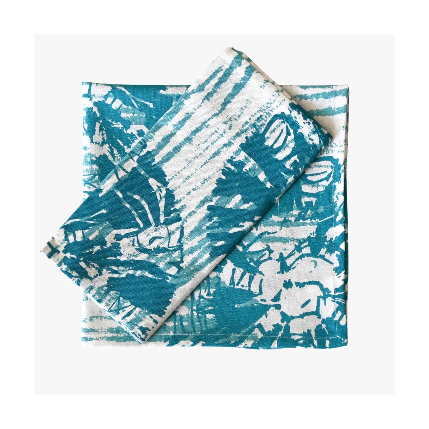 FINGERCRAFT Cloth Napkins Set of 12 Cotton Linen, 20x20 Inch, Shibori Teal | Mitered corner, washable, soft, absorbent