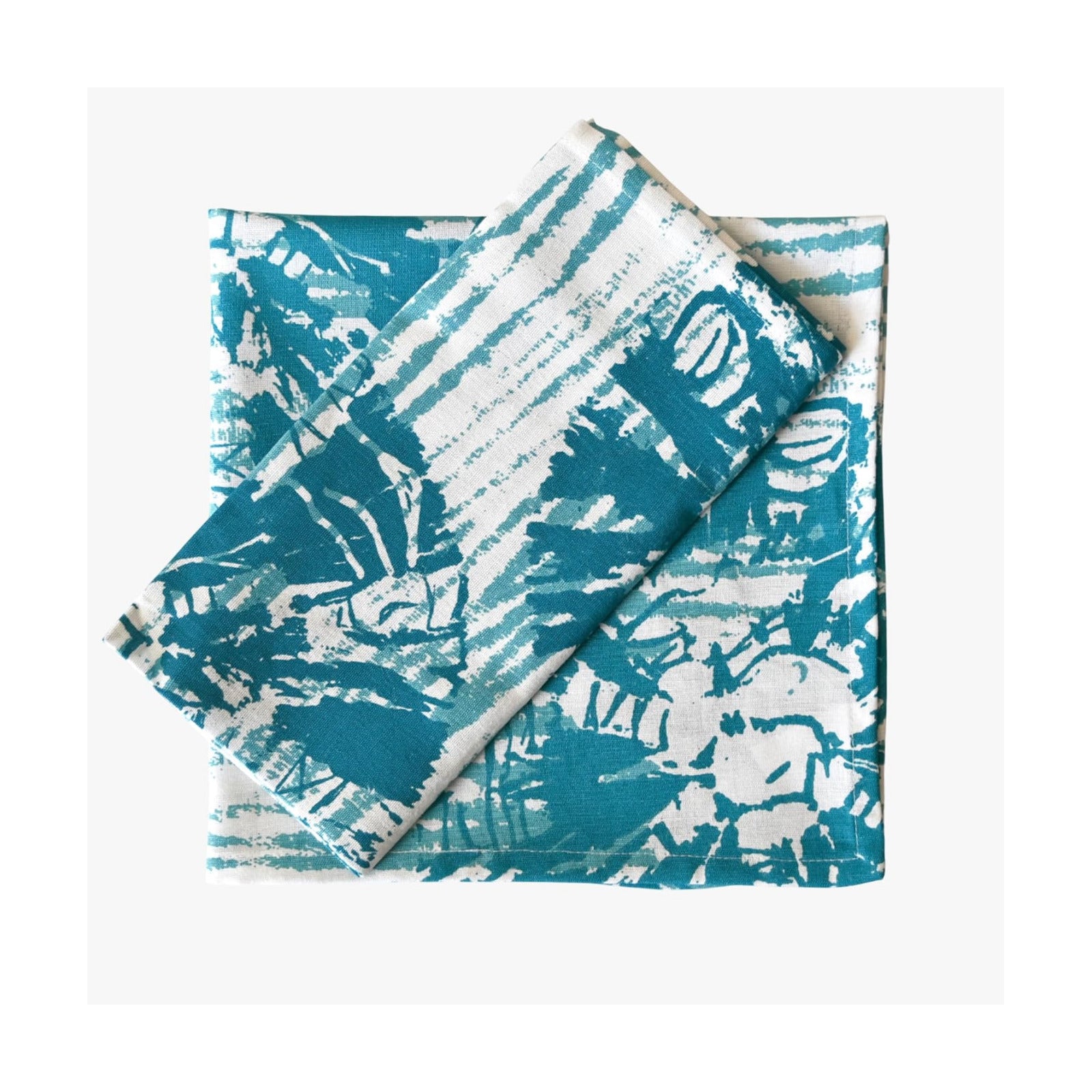 FINGERCRAFT Cloth Napkins Set of 12 Cotton Linen, 20x20 Inch, Shibori Teal | Mitered corner, washable, soft, absorbent