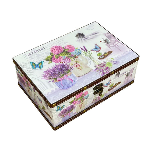 Treasure Box Vintage Wooden + PU Leather Decorative Storage Box / Lavender, Small