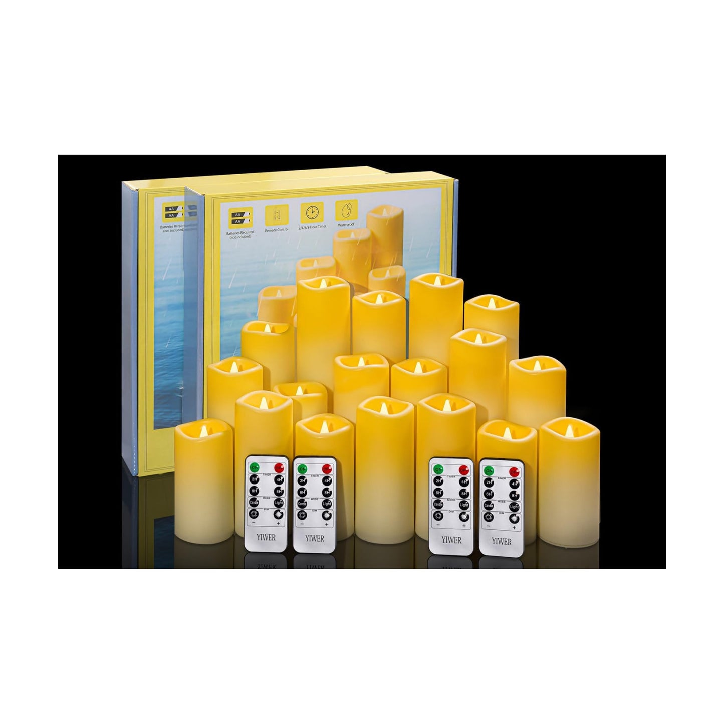 YIWER Plastic Waterproof Flameless Candles Set of 18: Battery Operated Candles Ivory Flickering Pillar Candles Include