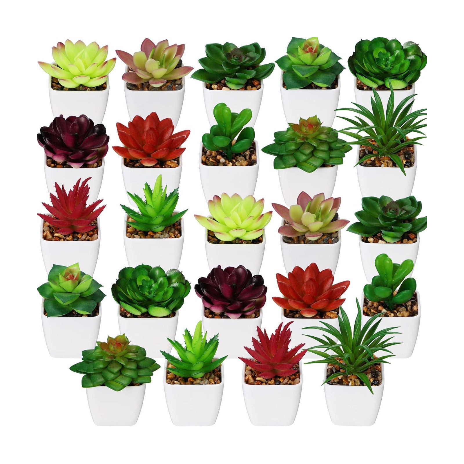 Artificial Succulent Plants in Pots Mini Fake Succulents Potted Small Tiny Plant / Set of 24