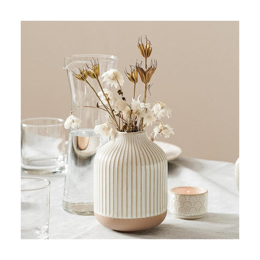 Rustic Vase / Lines / White / 5.3 Inch