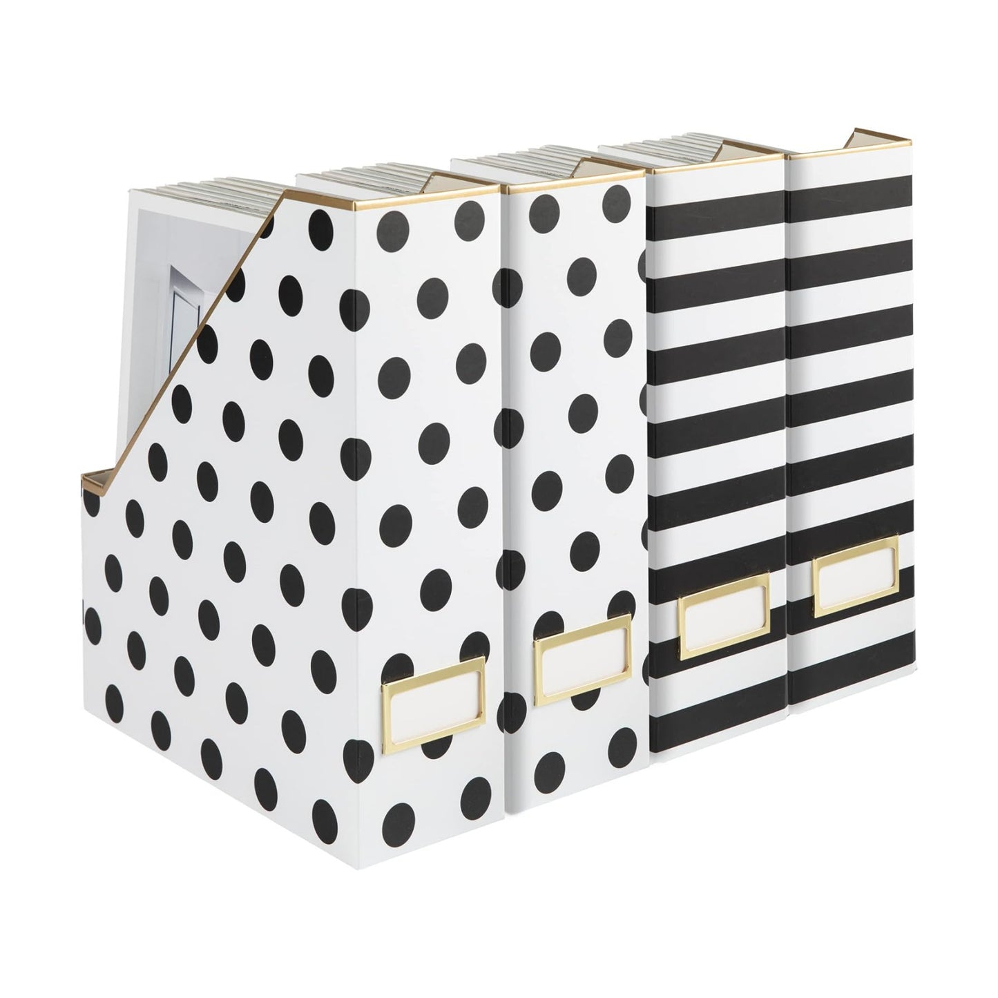 BLU MONACO | Cardboard Magazine File Holder Set of 4 | Vertical Magazine File Holder for Desk and Shelves | Standing